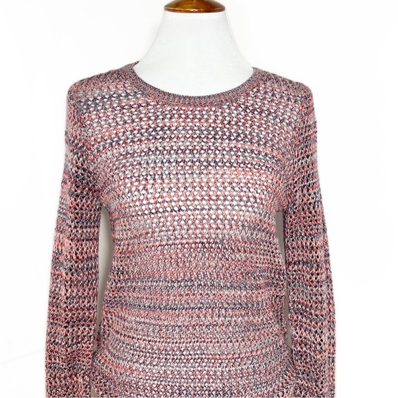 Joie Colorful Coral Crochet Open Knit Long Sleeve Pullover Sweater Top Small - Picture 7 of 10